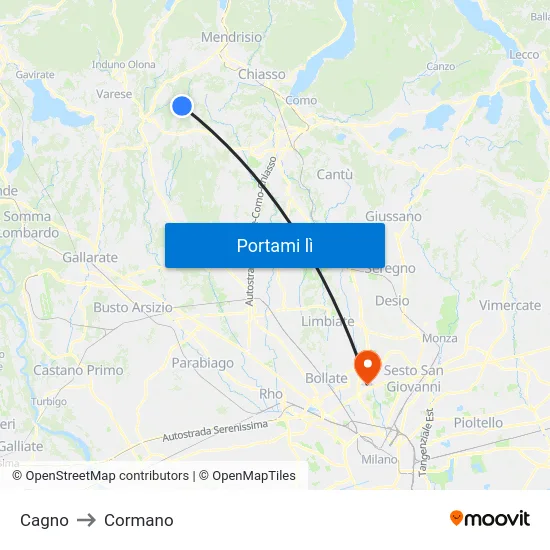 Cagno to Cormano map