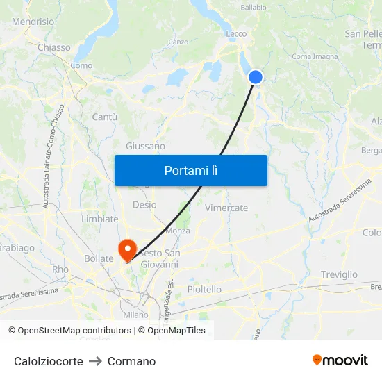 Calolziocorte to Cormano map