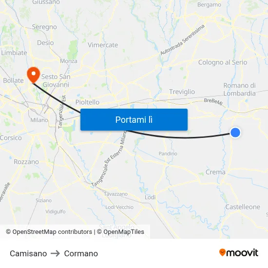 Camisano to Cormano map