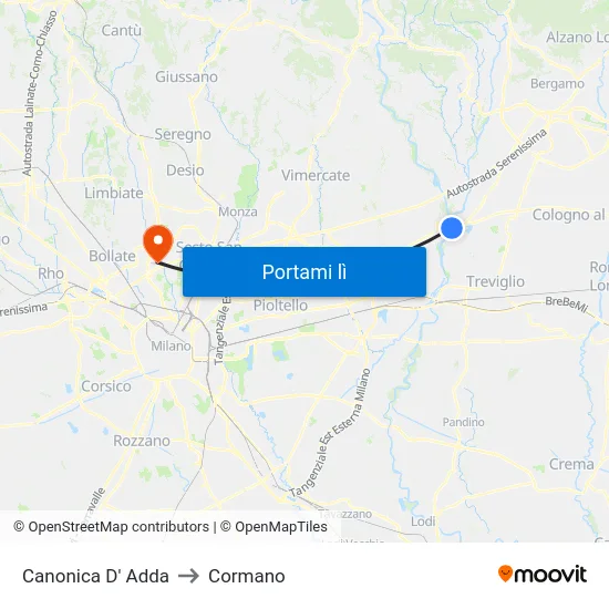 Canonica D' Adda to Cormano map