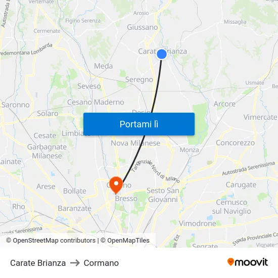 Carate Brianza to Cormano map