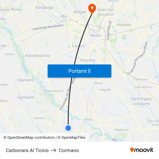 Carbonara Al Ticino to Cormano map