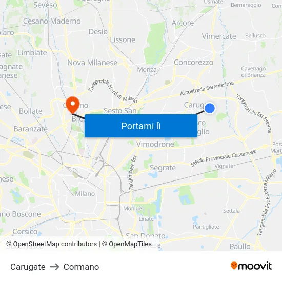 Carugate to Cormano map