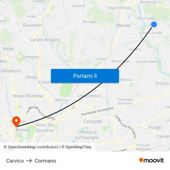Carvico to Cormano map