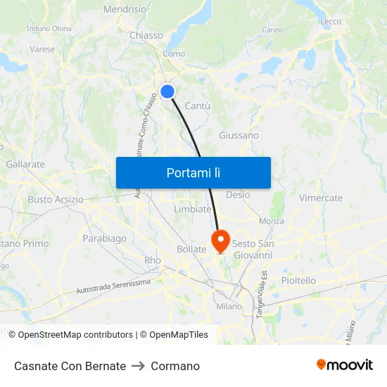 Casnate Con Bernate to Cormano map