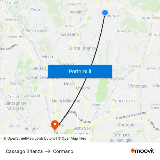 Cassago Brianza to Cormano map
