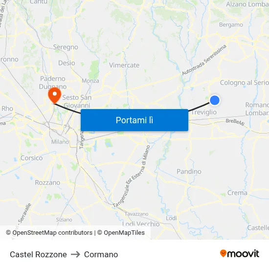 Castel Rozzone to Cormano map