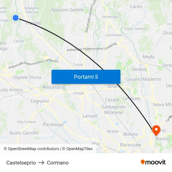Castelseprio to Cormano map