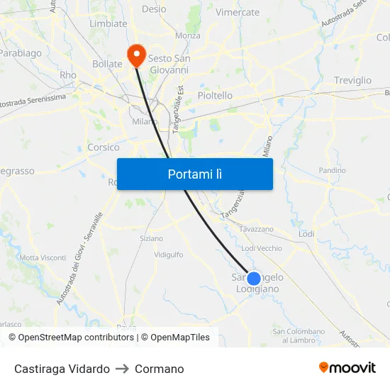 Castiraga Vidardo to Cormano map