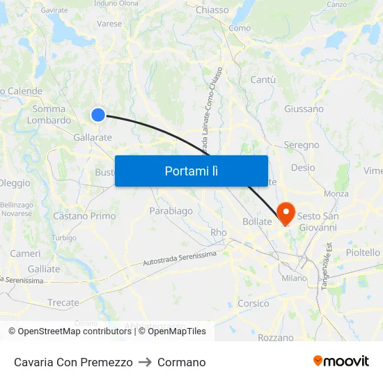 Cavaria Con Premezzo to Cormano map