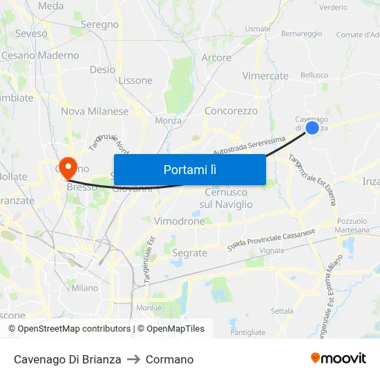 Cavenago Di Brianza to Cormano map
