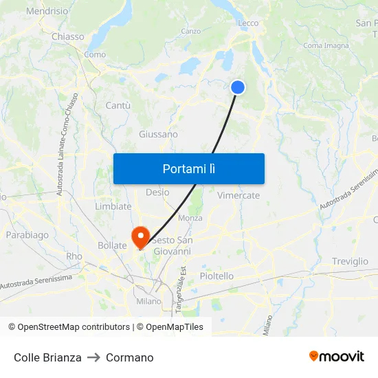 Colle Brianza to Cormano map