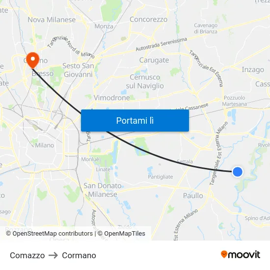 Comazzo to Cormano map