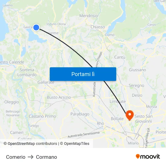 Comerio to Cormano map