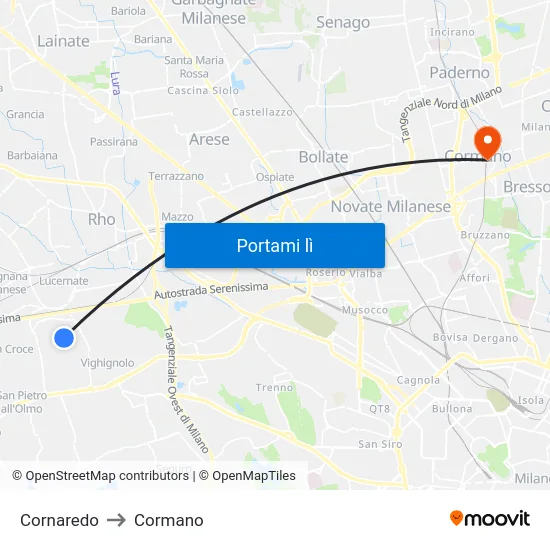 Cornaredo to Cormano map