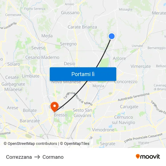 Correzzana to Cormano map
