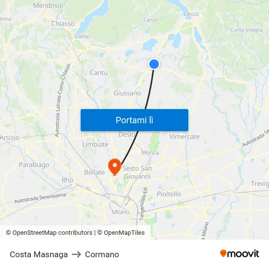 Costa Masnaga to Cormano map