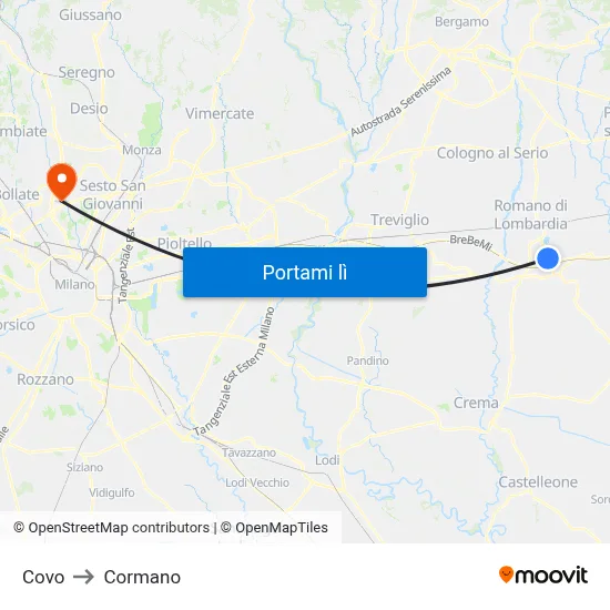 Covo to Cormano map