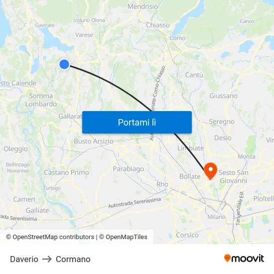 Daverio to Cormano map