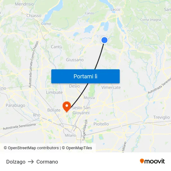 Dolzago to Cormano map