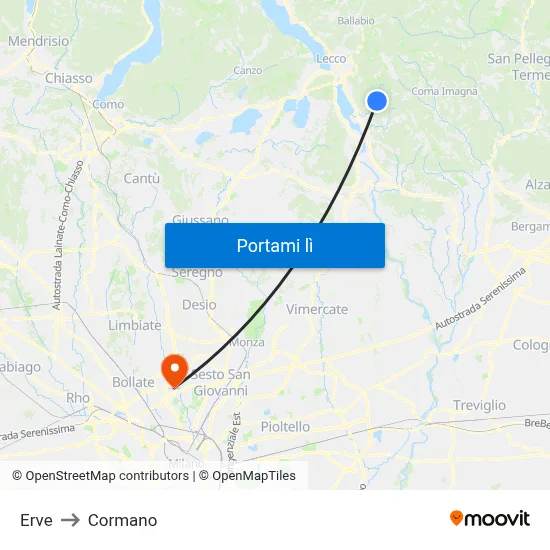 Erve to Cormano map