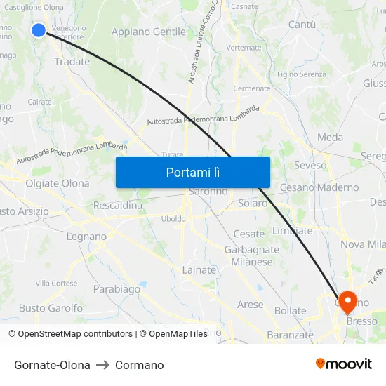 Gornate-Olona to Cormano map