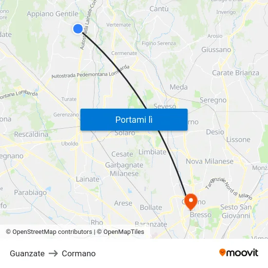 Guanzate to Cormano map