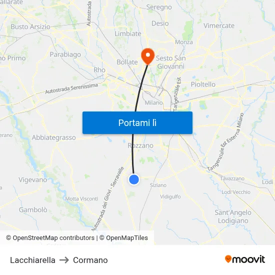Lacchiarella to Cormano map