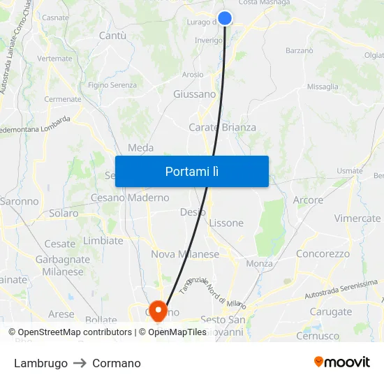 Lambrugo to Cormano map
