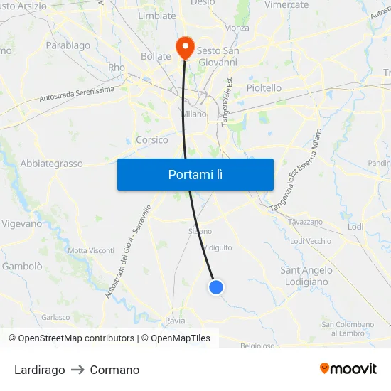 Lardirago to Cormano map