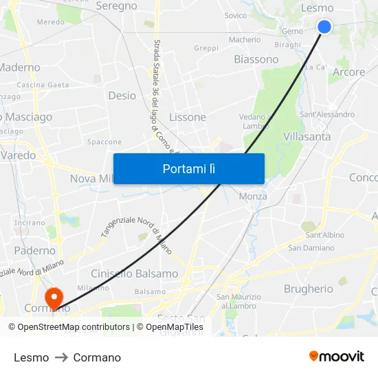 Lesmo to Cormano map