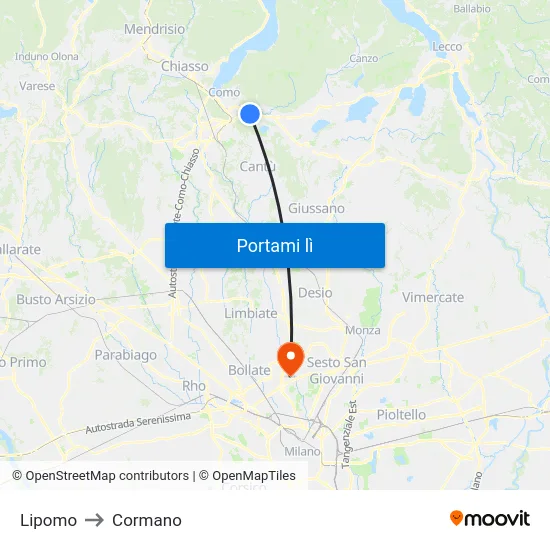 Lipomo to Cormano map