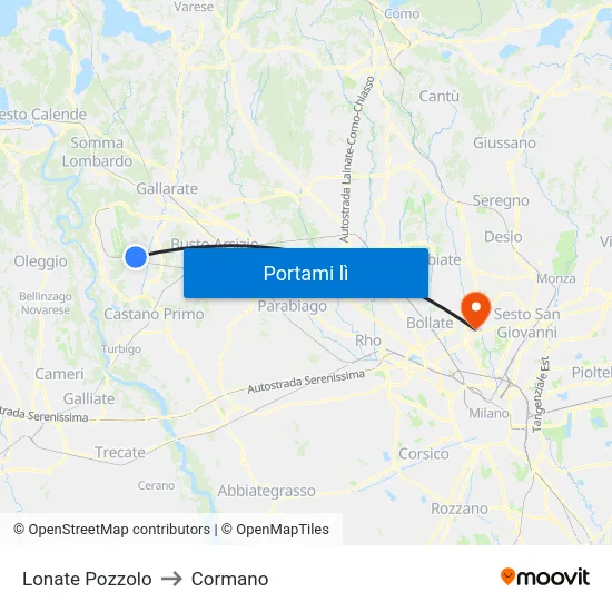 Lonate Pozzolo to Cormano map