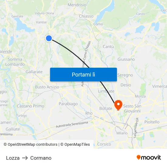 Lozza to Cormano map