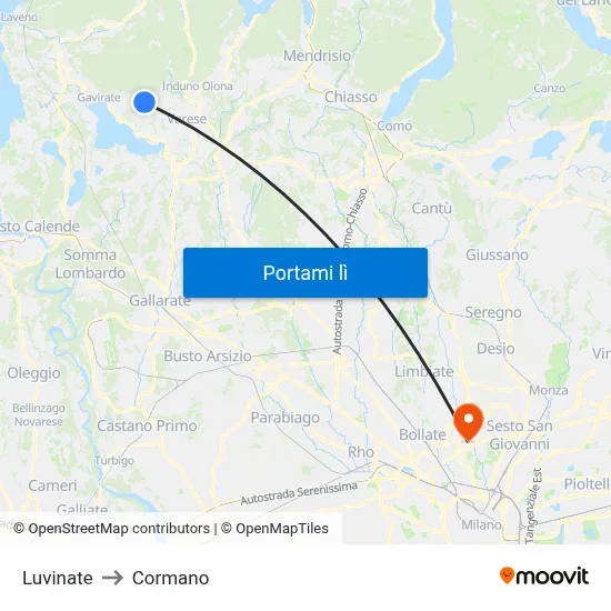 Luvinate to Cormano map