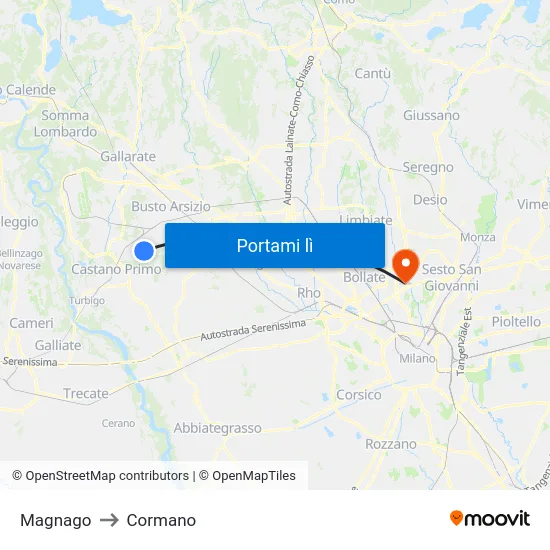 Magnago to Cormano map