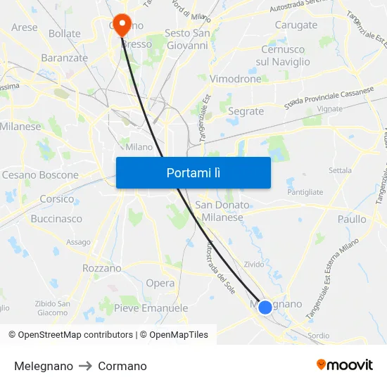 Melegnano to Cormano map