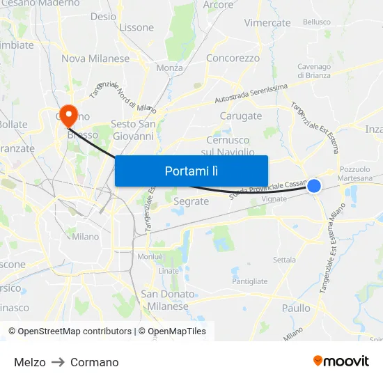 Melzo to Cormano map