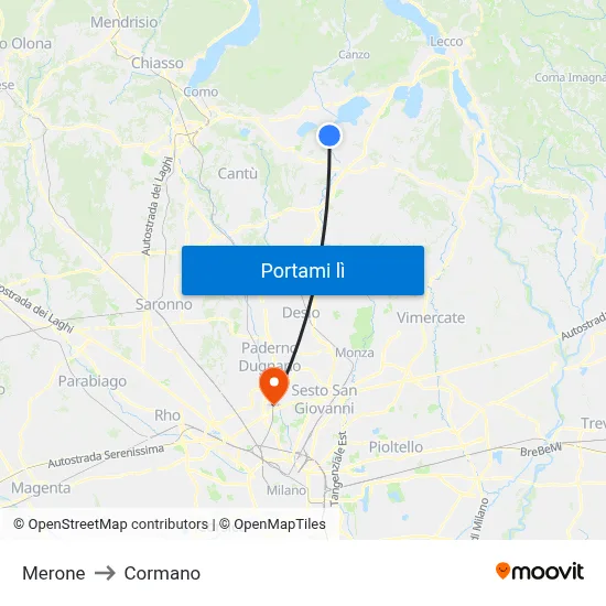 Merone to Cormano map