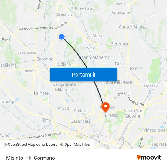Misinto to Cormano map