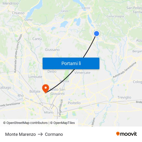 Monte Marenzo to Cormano map
