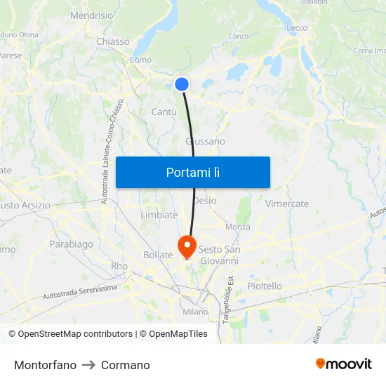 Montorfano to Cormano map