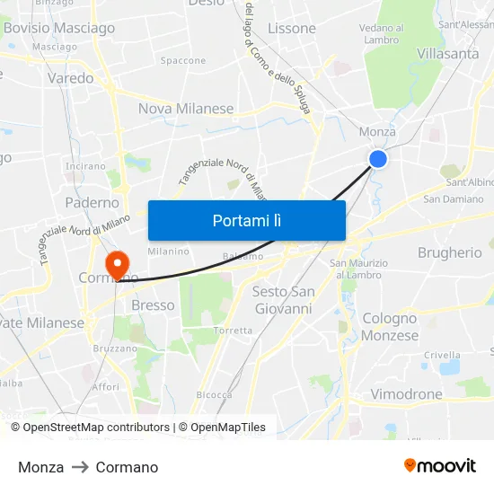 Monza to Cormano map