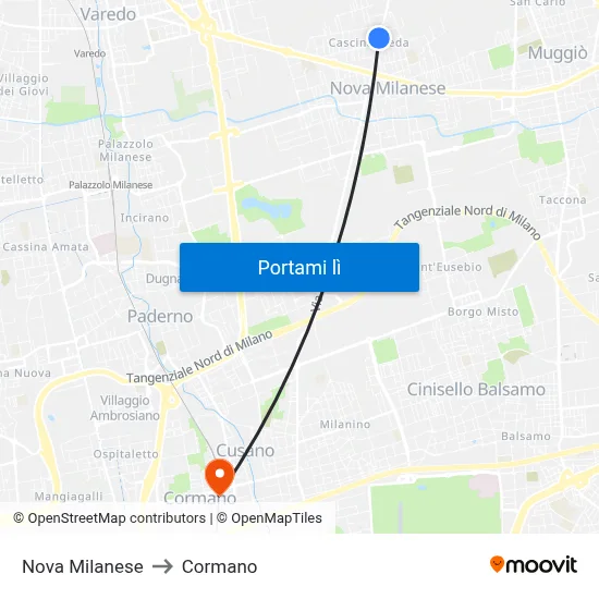 Nova Milanese to Cormano map