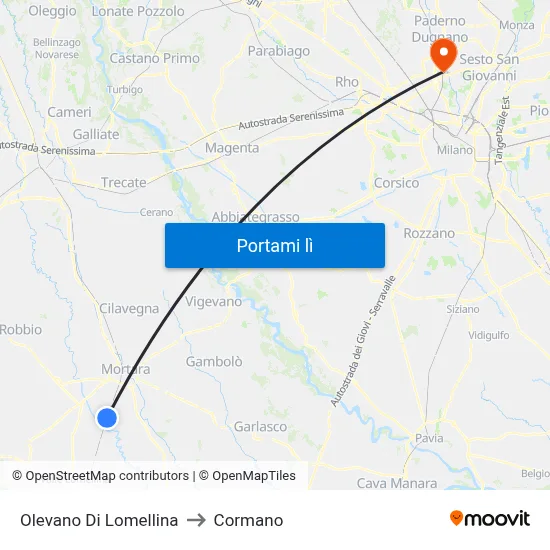 Olevano Di Lomellina to Cormano map