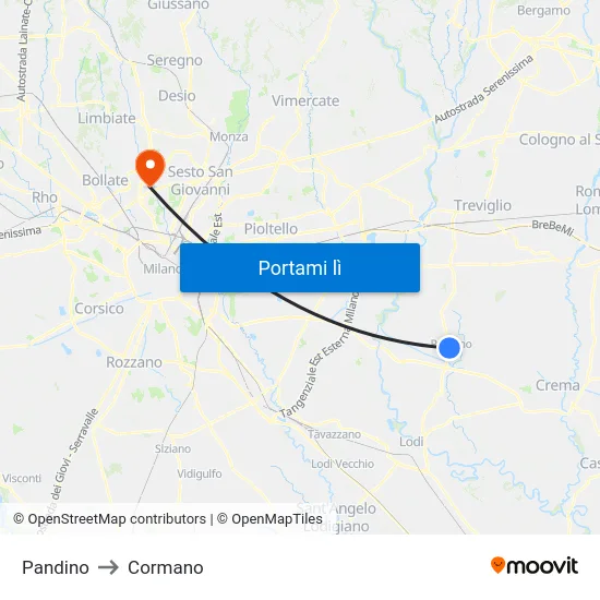 Pandino to Cormano map