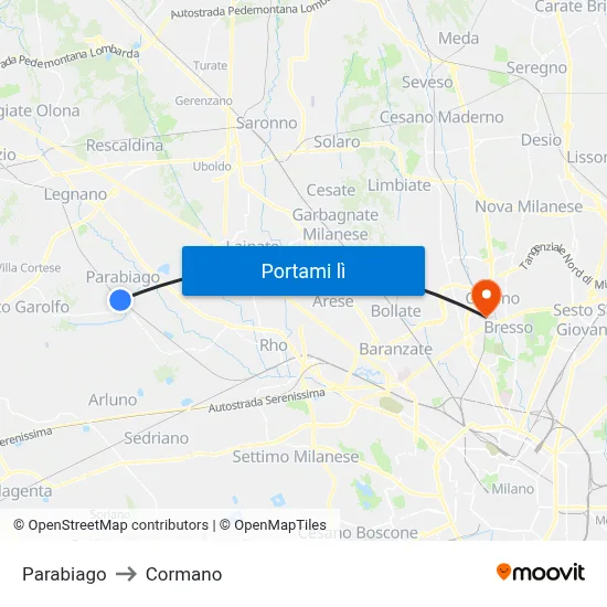 Parabiago to Cormano map