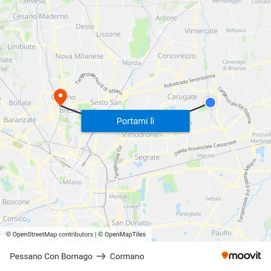 Pessano Con Bornago to Cormano map