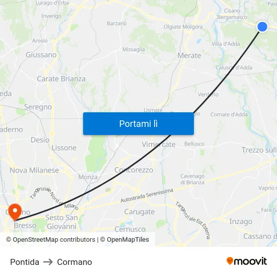 Pontida to Cormano map