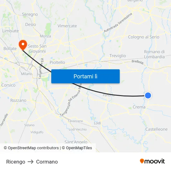 Ricengo to Cormano map